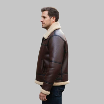 Men’s Chocolate Brown Shearling B3 Bomber Aviator Jacket – RAF Pilot Vintage Leather Jacket