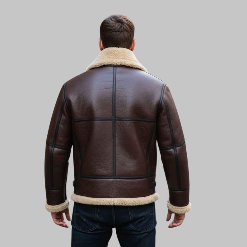 Men’s Chocolate Brown Shearling B3 Bomber Aviator Jacket – RAF Pilot Vintage Leather Jacket