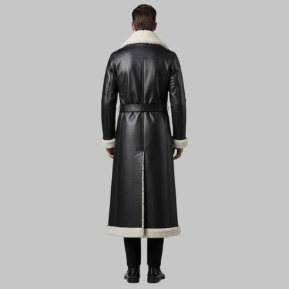 Men’s Long Shearling Trench Coat Luxury Handmade Sheepskin Leather Winter Coat