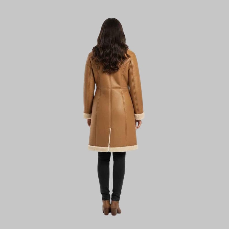 Women’s Brown Aviator Shearling Leather Coat Vintage Sheepskin Winter Jacket