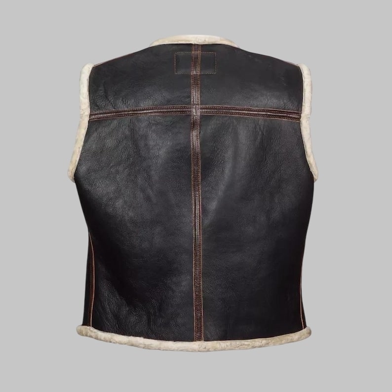 Men Shearling Leather Aviator Vest Vintage Sheepskin Flight Gilet
