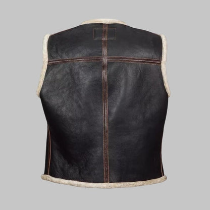 Men Shearling Leather Aviator Vest Vintage Sheepskin Flight Gilet