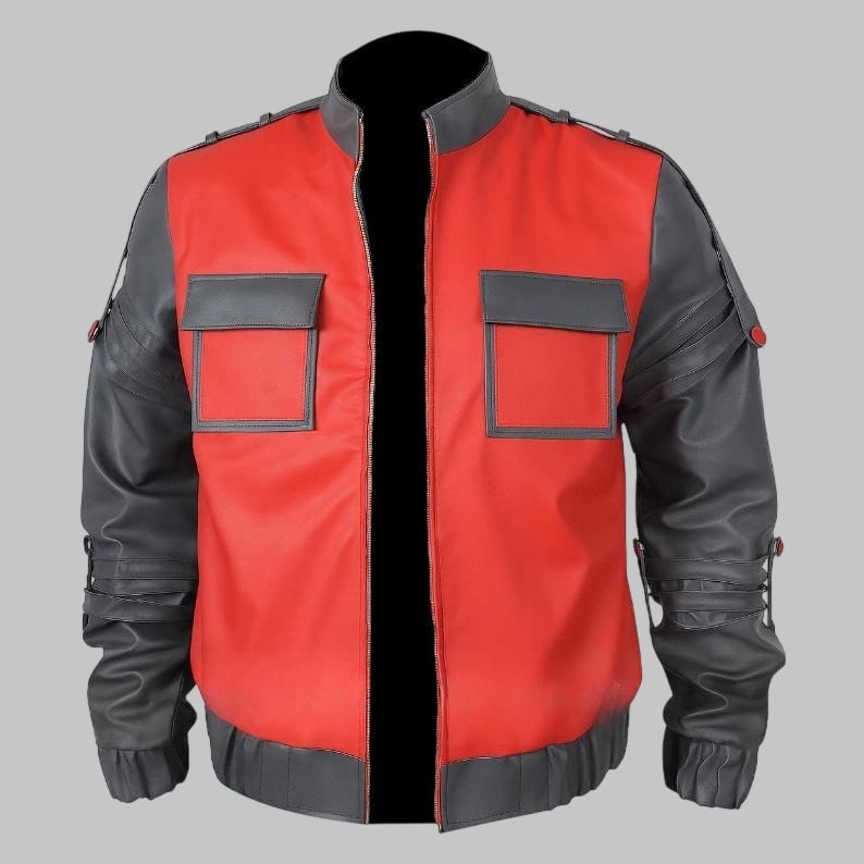Back to the Future Red Leather Bomber Jacket 80s Retro Cosplay Costume