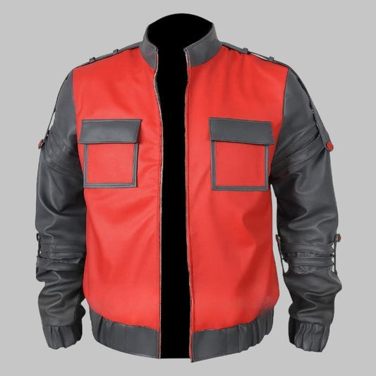 Back to the Future Red Leather Bomber Jacket 80s Retro Cosplay Costume
