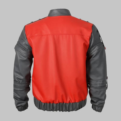 Back to the Future Red Leather Bomber Jacket 80s Retro Cosplay Costume