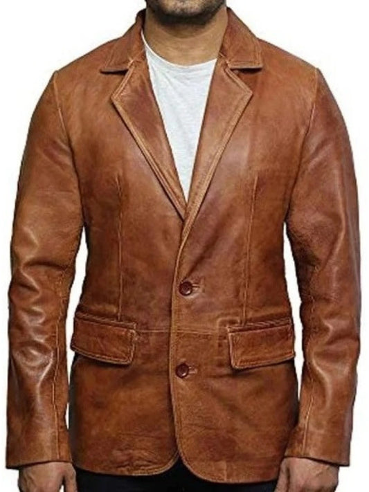 Men's Vintage Brown Leather Blazer Timeless & Stylish Outerwear