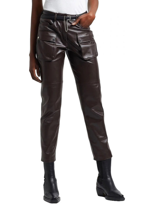 Dark Brown Leather Cargo Pants – Stylish & Practical Trousers