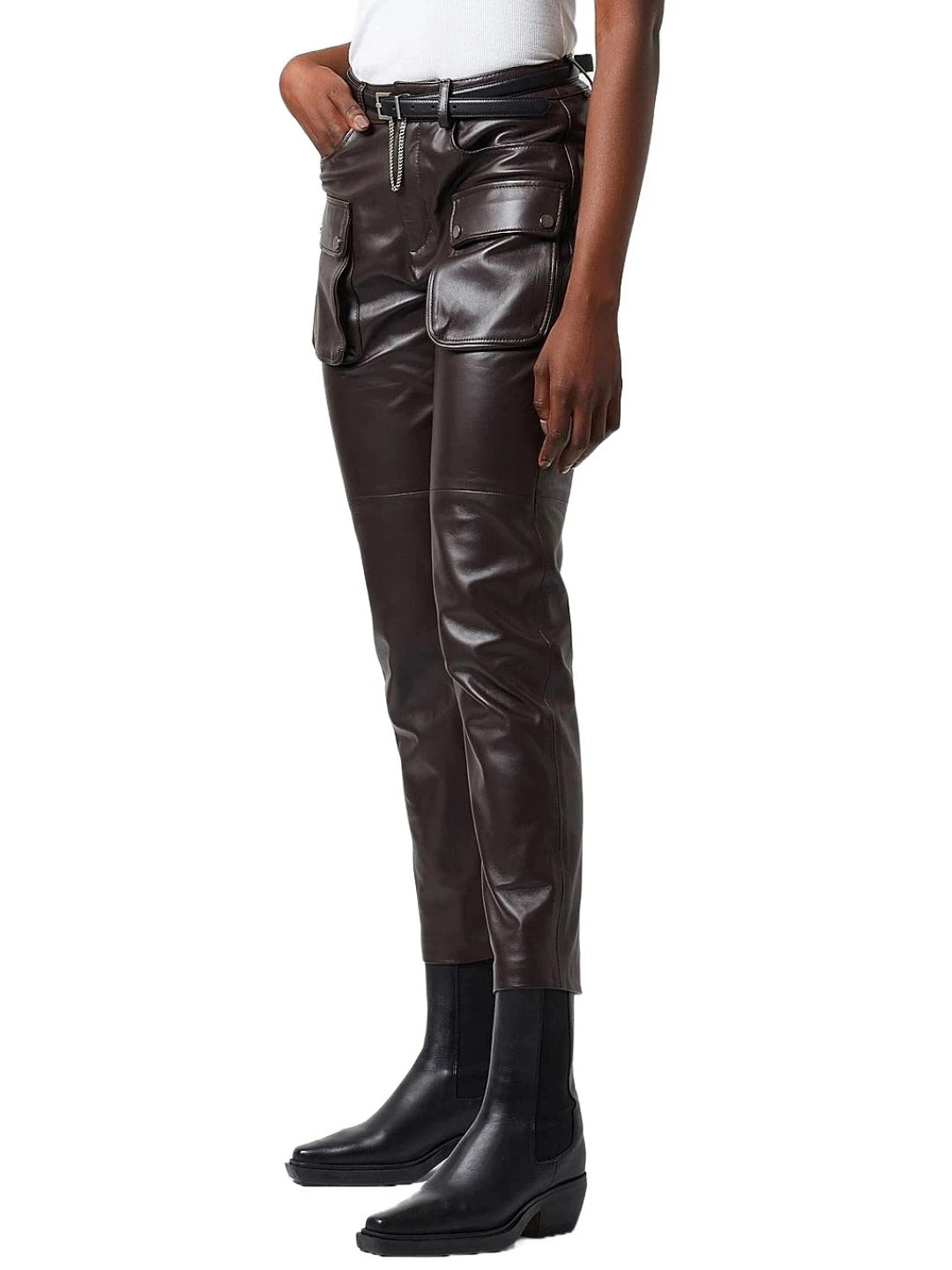 Dark Brown Leather Cargo Pants – Stylish & Practical Trousers