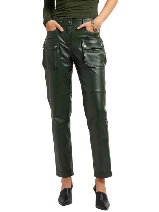 Green Leather Cargo Pants – Bold & Functional Trousers