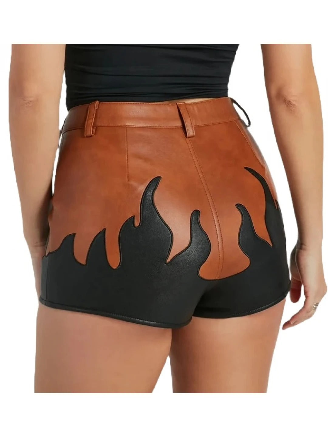 Women’s Leather Shorts with Flame Detailing – Bold and Trendy Design