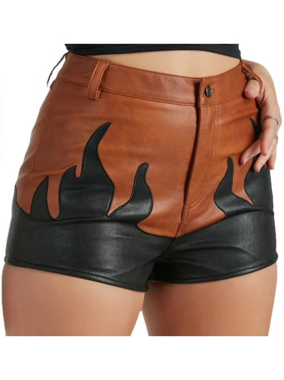 Women’s Leather Shorts with Flame Detailing – Bold and Trendy Design