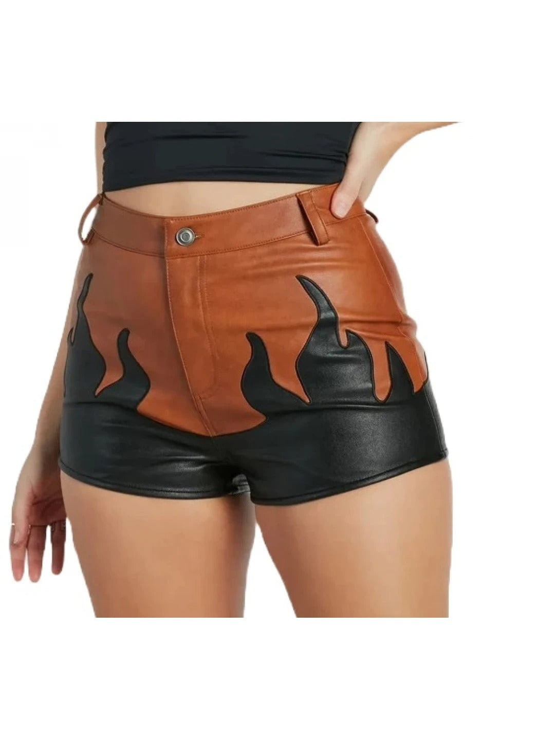 Women’s Leather Shorts with Flame Detailing – Bold and Trendy Design