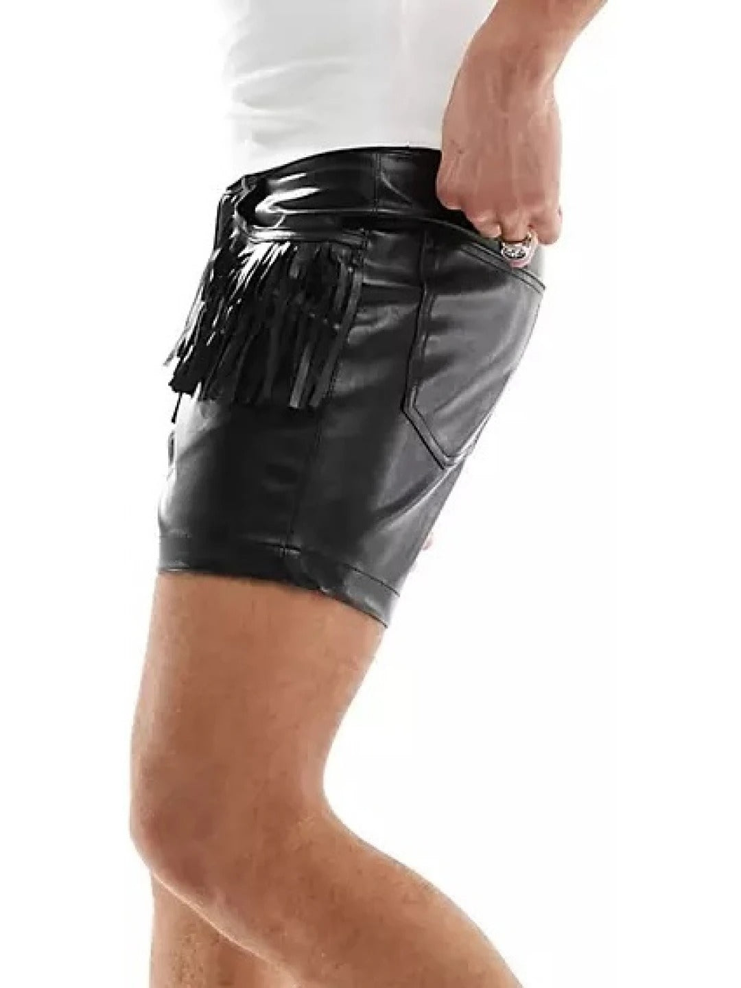 Men’s Black Leather Shorts with Fringing – Bold and Stylish