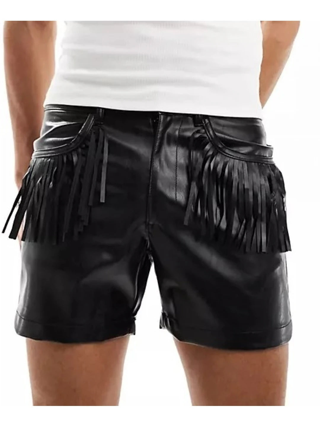 Men’s Black Leather Shorts with Fringing – Bold and Stylish