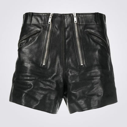 Men’s Double-Zip Black Leather Shorts – Avanzar Leather