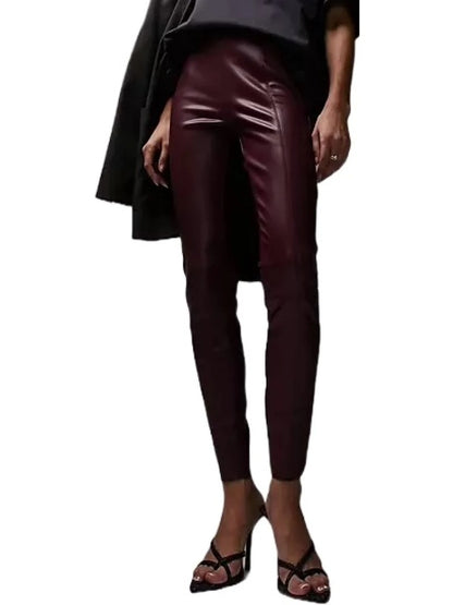 Burgundy Leather Skinny Pants