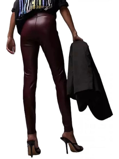 Burgundy Leather Skinny Pants