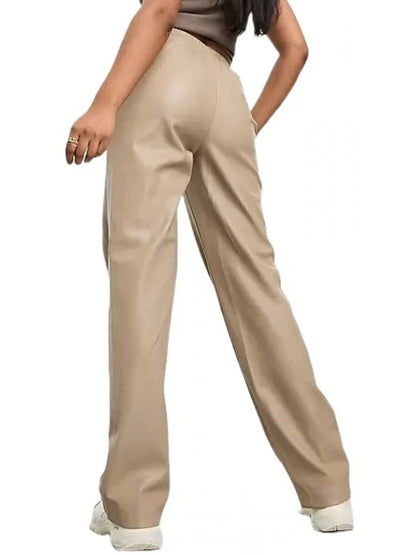 Cream Leather Trousers with Elastic Waist – Comfortable & Stylish