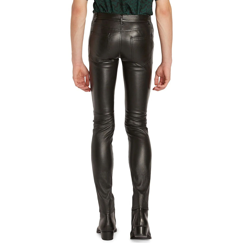 Leather Exotica Solid Black Skinny Men's Genuine Leather Pants by Avanzar Leather