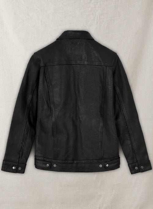 Men's Black Leather Trucker Jacket Classic Rugged Style