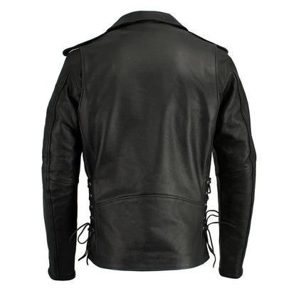 Men’s Black Police-Style Motorcycle Leather Jacket