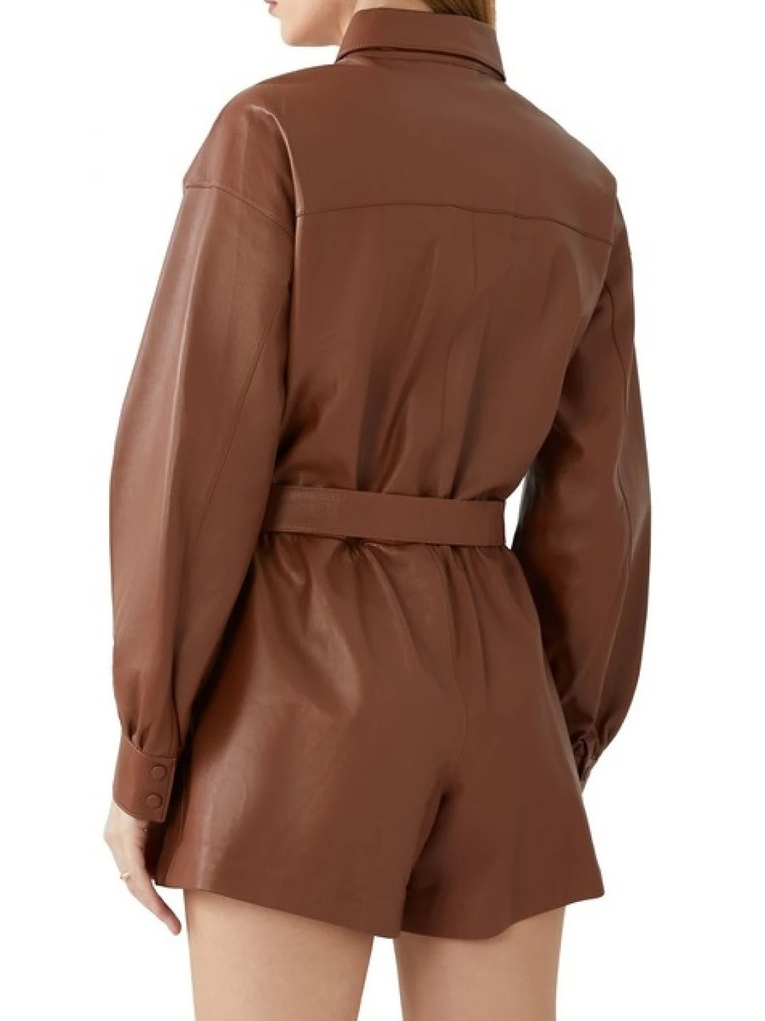 Avanzar Leather Long Sleeve Brown Leather Romper