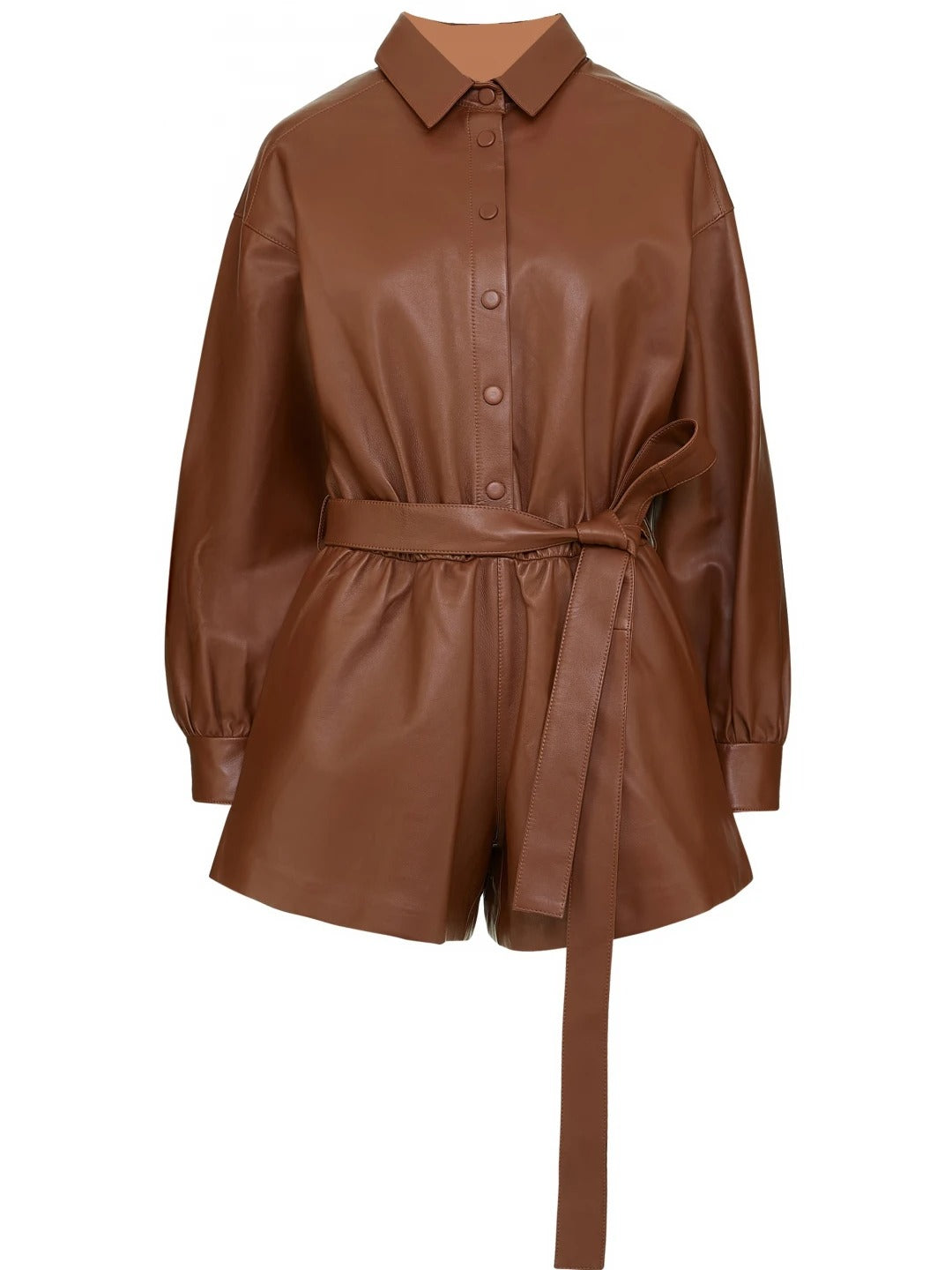 Avanzar Leather Long Sleeve Brown Leather Romper