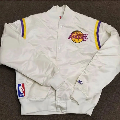 Retro 80s Los Angeles Lakers Satin Bomber Jacket