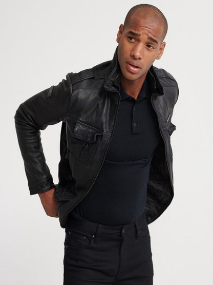 Men’s Black Leather Jacket by Avanzar