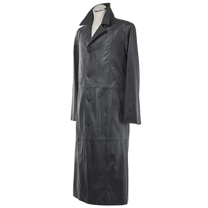 Men’s Long Black Leather Trench Coat