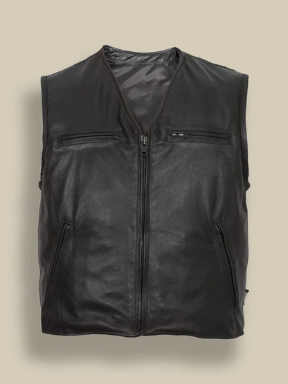 Men's Matte Black Leather Vest