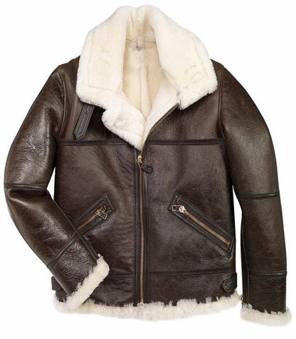 Men's B3 Sheepskin Brown Bomber Jacket