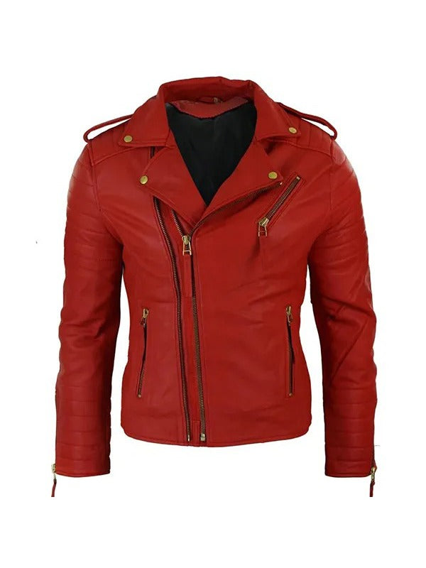 Men’s Red Leather Biker Jacket for Christmas by Avanzar Leather