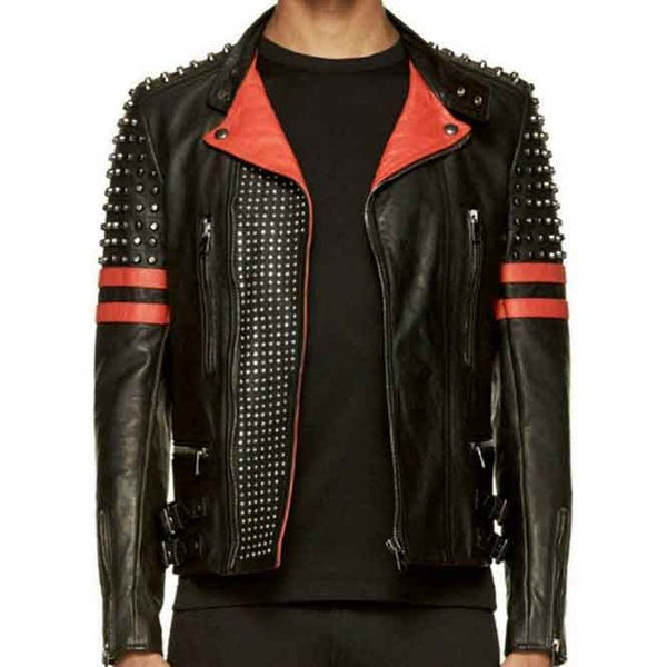Avanzar Men's Red & Black Studded Designer Rider Jacket