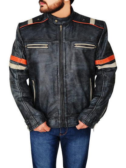 Premium Avanzar Men’s Distressed Black Cafe Racer Jacket