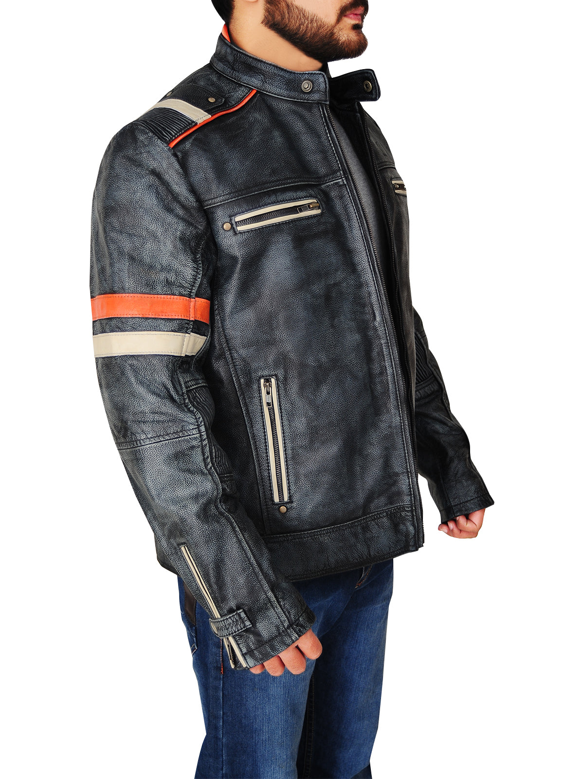 Premium Avanzar Men’s Distressed Black Cafe Racer Jacket