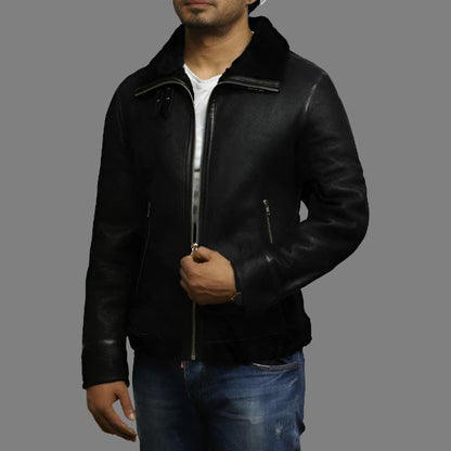 Men's Black B3 Aviator World War II Shearling Sheepskin Flying Jacket