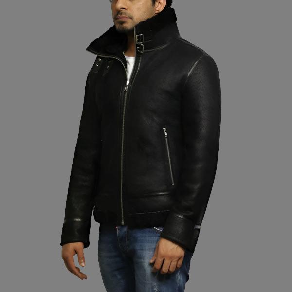 Men's Black B3 Aviator World War II Shearling Sheepskin Flying Jacket