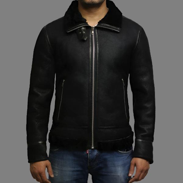 Men's Black B3 Aviator World War II Shearling Sheepskin Flying Jacket