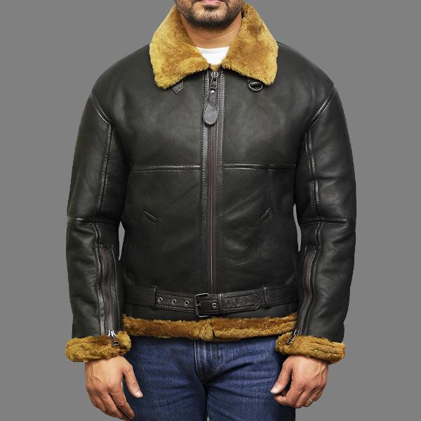 Men's Aviator Real Shearling Sheepskin Leather Bomber Flying Jacket