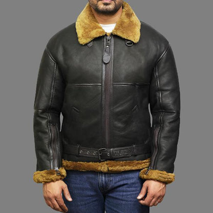 Men's Aviator Real Shearling Sheepskin Leather Bomber Flying Jacket