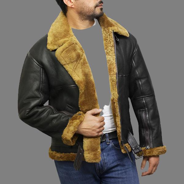 Men's Aviator Real Shearling Sheepskin Leather Bomber Flying Jacket