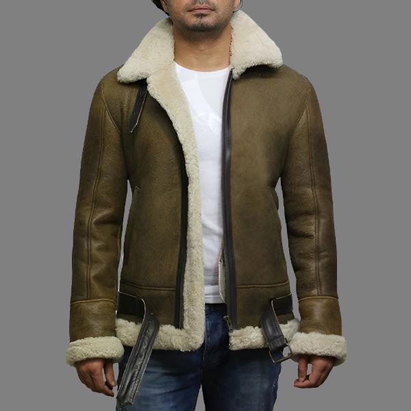 Men's Aviator Real Shearling Sheepskin Leather Bomber Flying Jacket