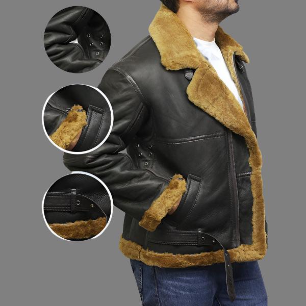 Men's Aviator Real Shearling Sheepskin Leather Bomber Flying Jacket