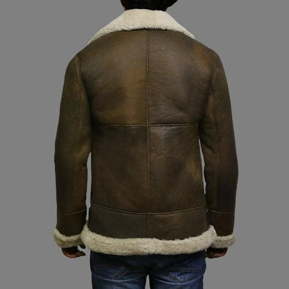 Men's Real Shearling Sheepskin Aviator Bomber Flying Jacket