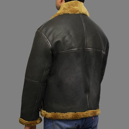 Men's Aviator Real Shearling Sheepskin Leather Bomber Flying Jacket