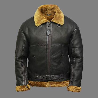 Men's Aviator Real Shearling Sheepskin Leather Bomber Flying Jacket