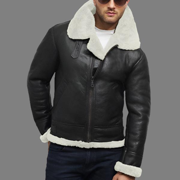 Men's Aviator Real Shearling Sheepskin Leather Flying Jacket