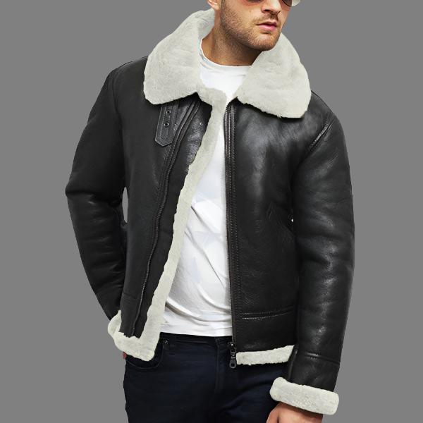 Men's Aviator Real Shearling Sheepskin Leather Flying Jacket