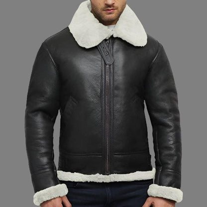 Men's Aviator Real Shearling Sheepskin Leather Flying Jacket